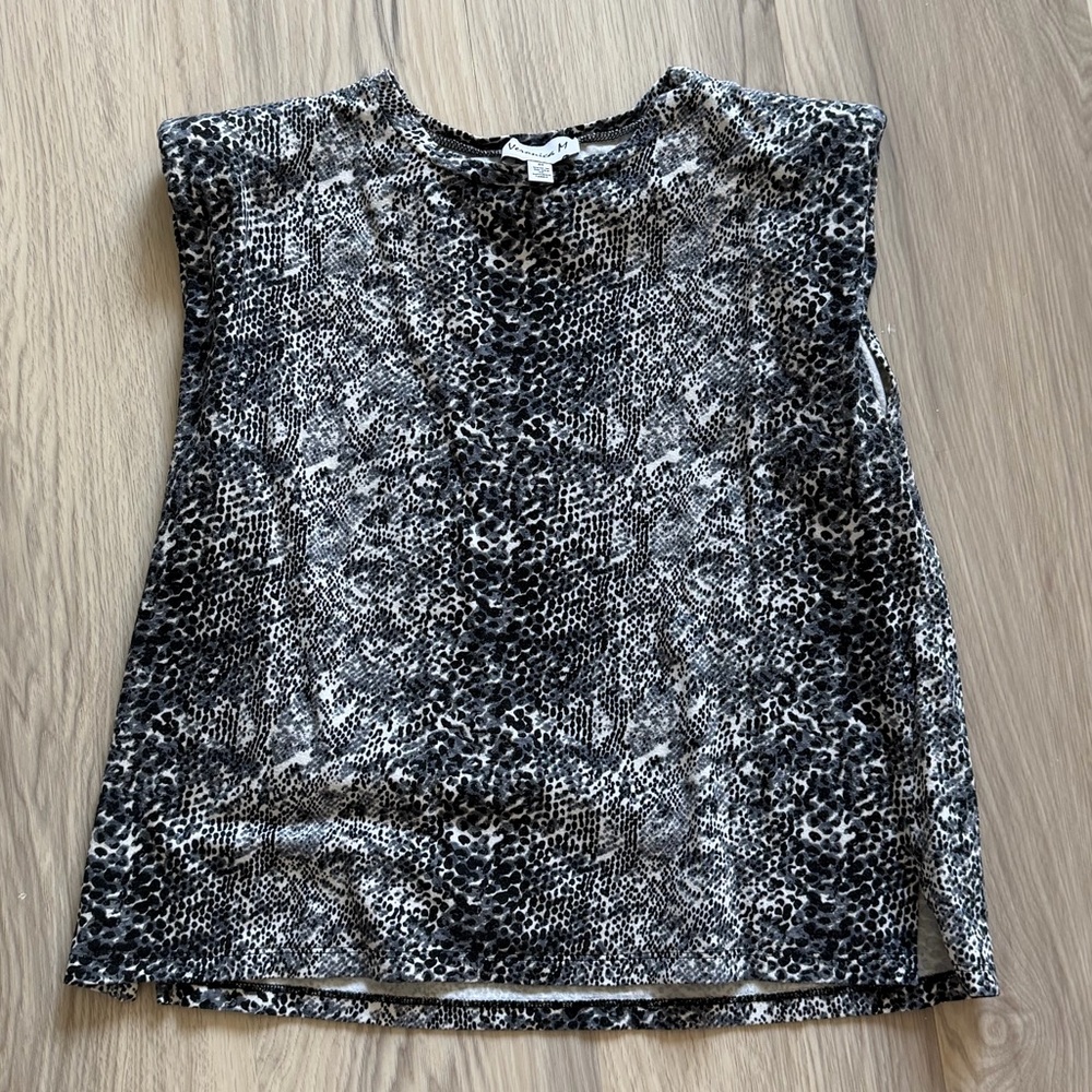 Veronica M Black & White Animal Print Sleeveless Tank, slight shoulder pads